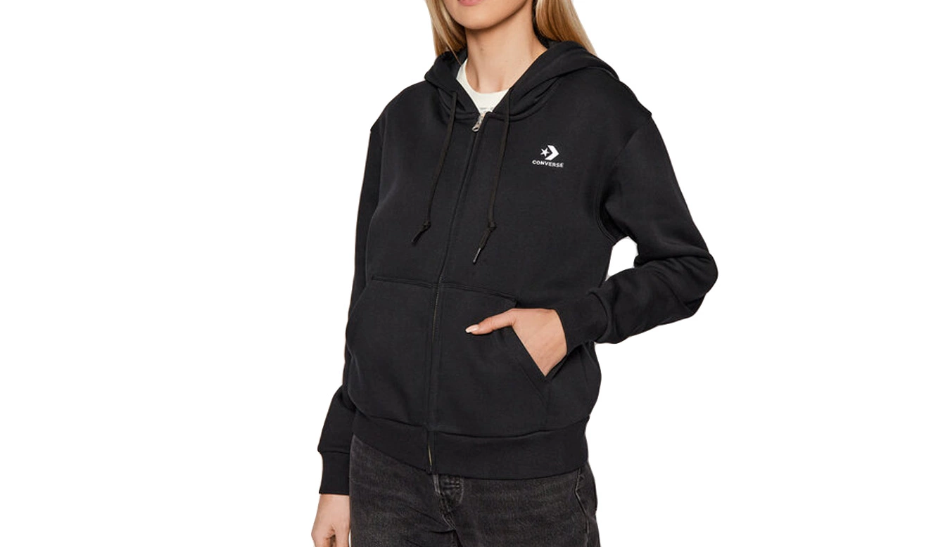 Converse Embroidered Star Chevron Full Zip Hoodie Noir / Black 2 Converse Embroidered Star Chevron Full Zip Hoodie Noir / Black – Image 2